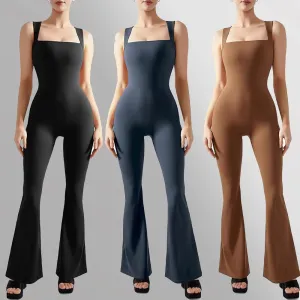 Women's Sleeveless Bodysuit Flared Pants  Square Neck Full Seasons Casual Fitness Playsuit Sleeveless  Streewear Jumpsuits  Lady