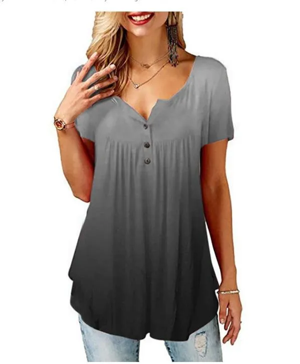 Womens Summer Tops V Nec Pleated Flared Plus Size Blouses