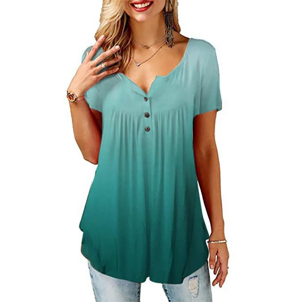 Womens Summer Tops V Nec Pleated Flared Plus Size Blouses