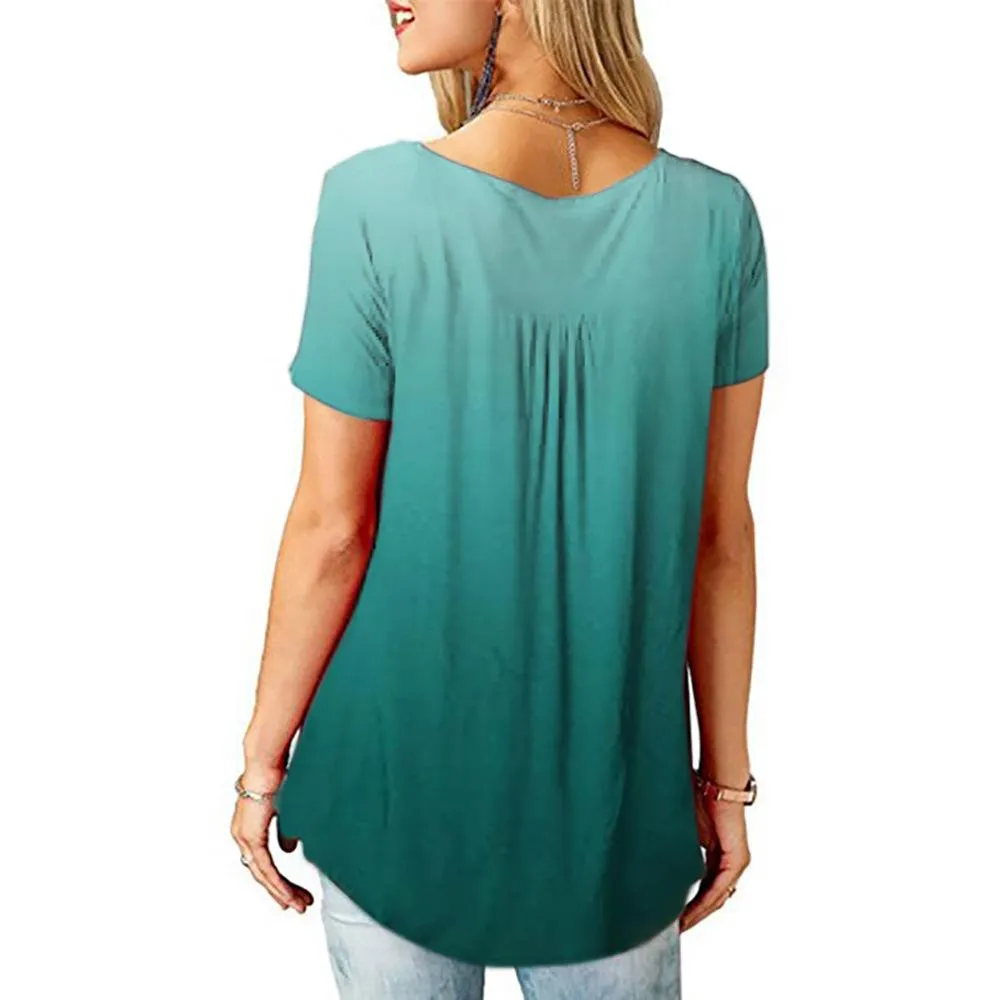 Womens Summer Tops V Nec Pleated Flared Plus Size Blouses