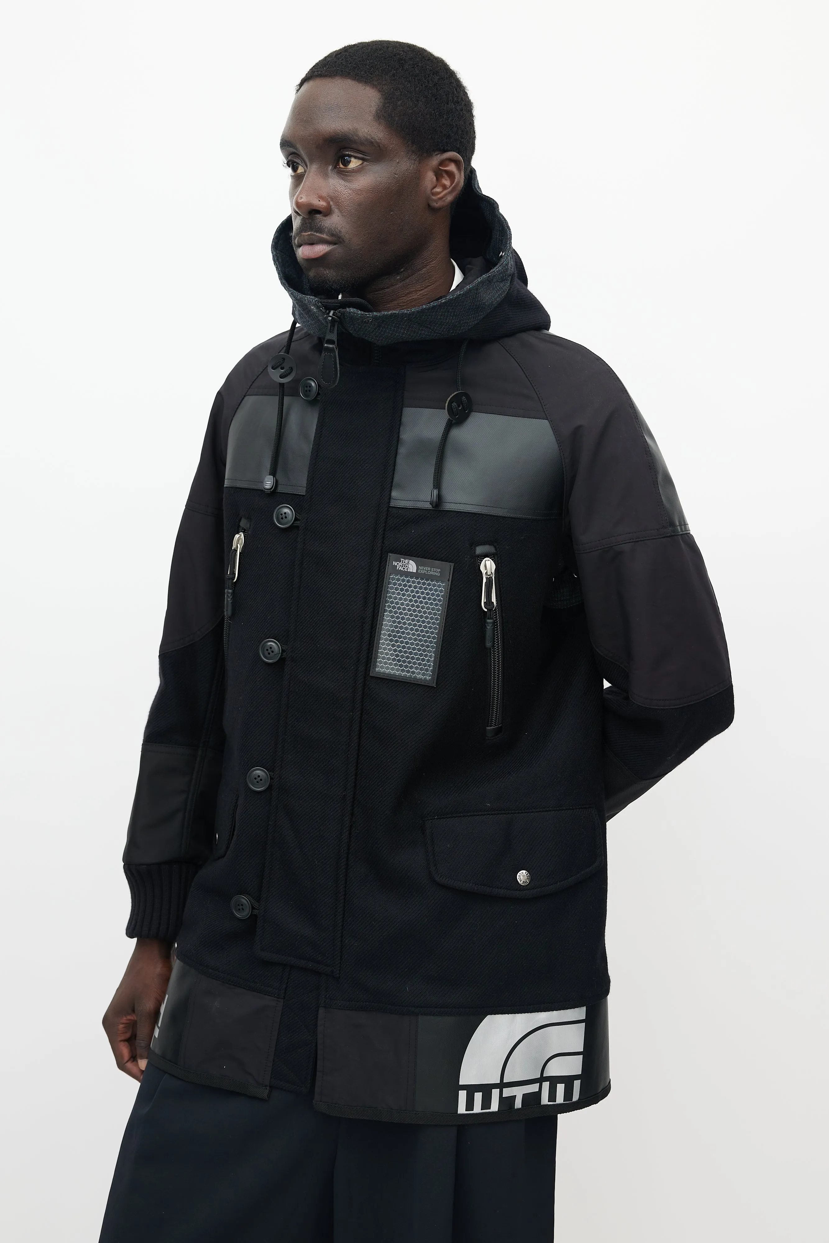 X The North Face Black Wool Logo Parka