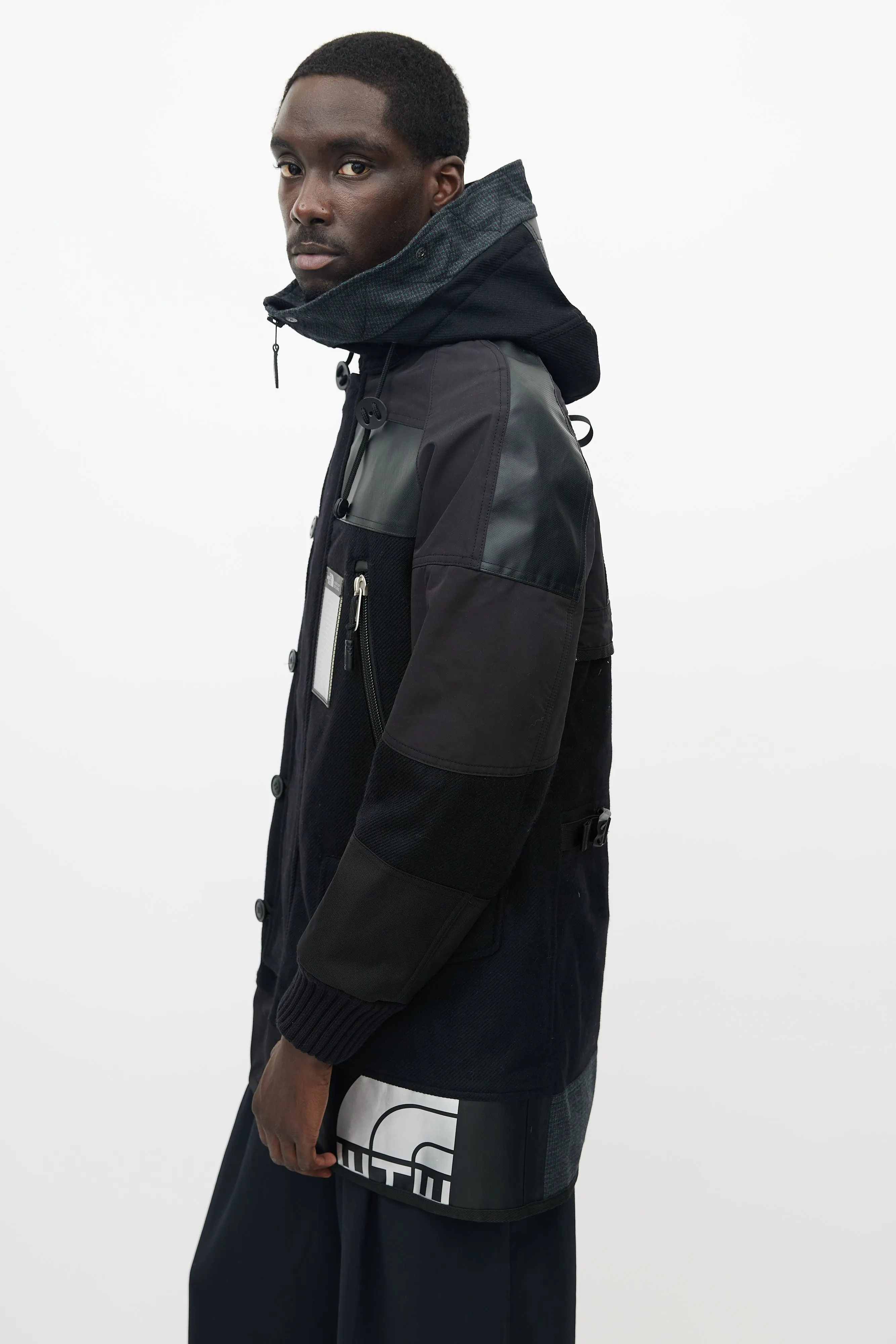 X The North Face Black Wool Logo Parka