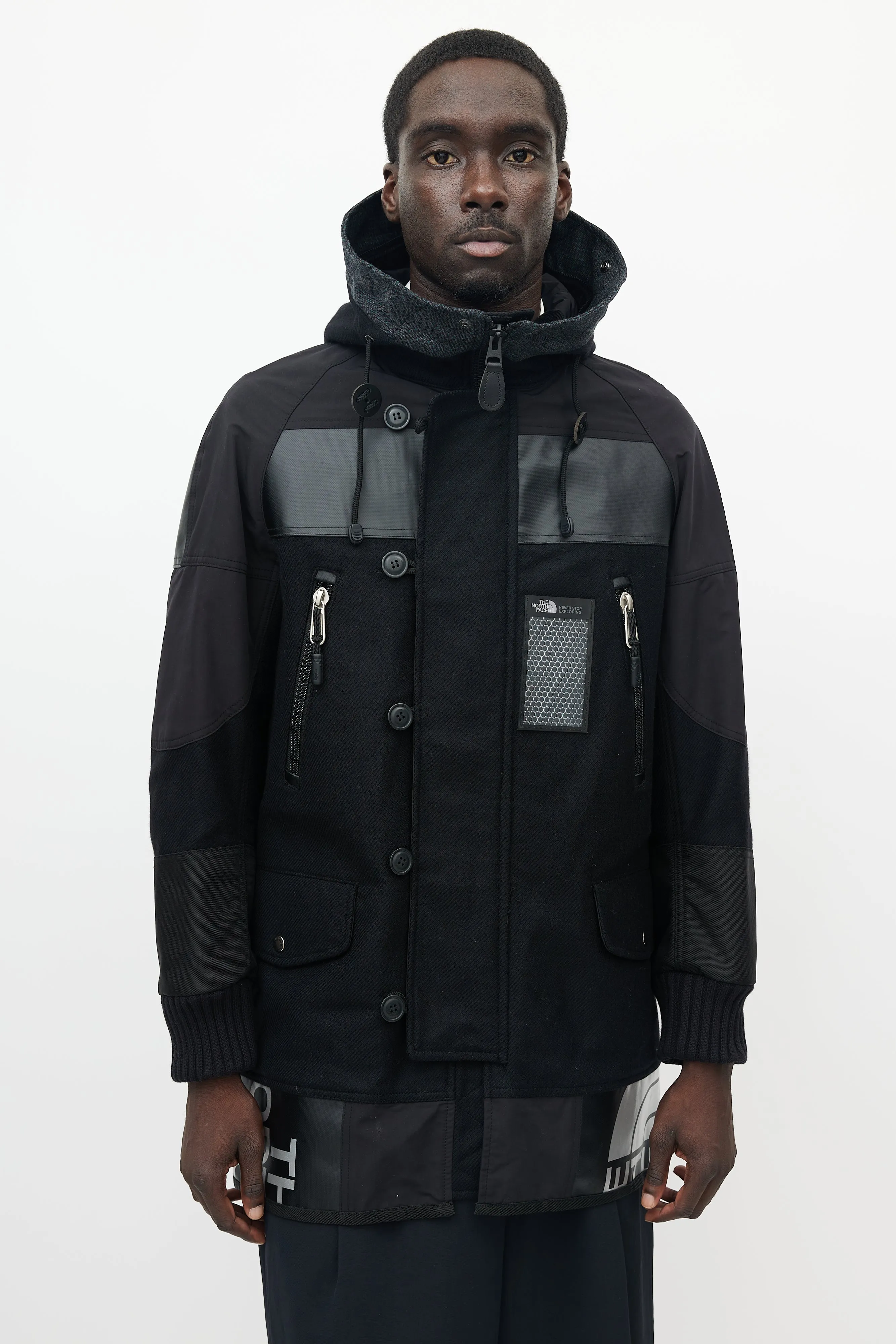 X The North Face Black Wool Logo Parka