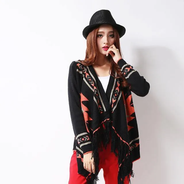 XIKOI Winter Tassel Women's Cardigans Kimono Sweater Fashion Geometric Thick Knitted Women Sweaters Casaquinho Poncho Rebeca