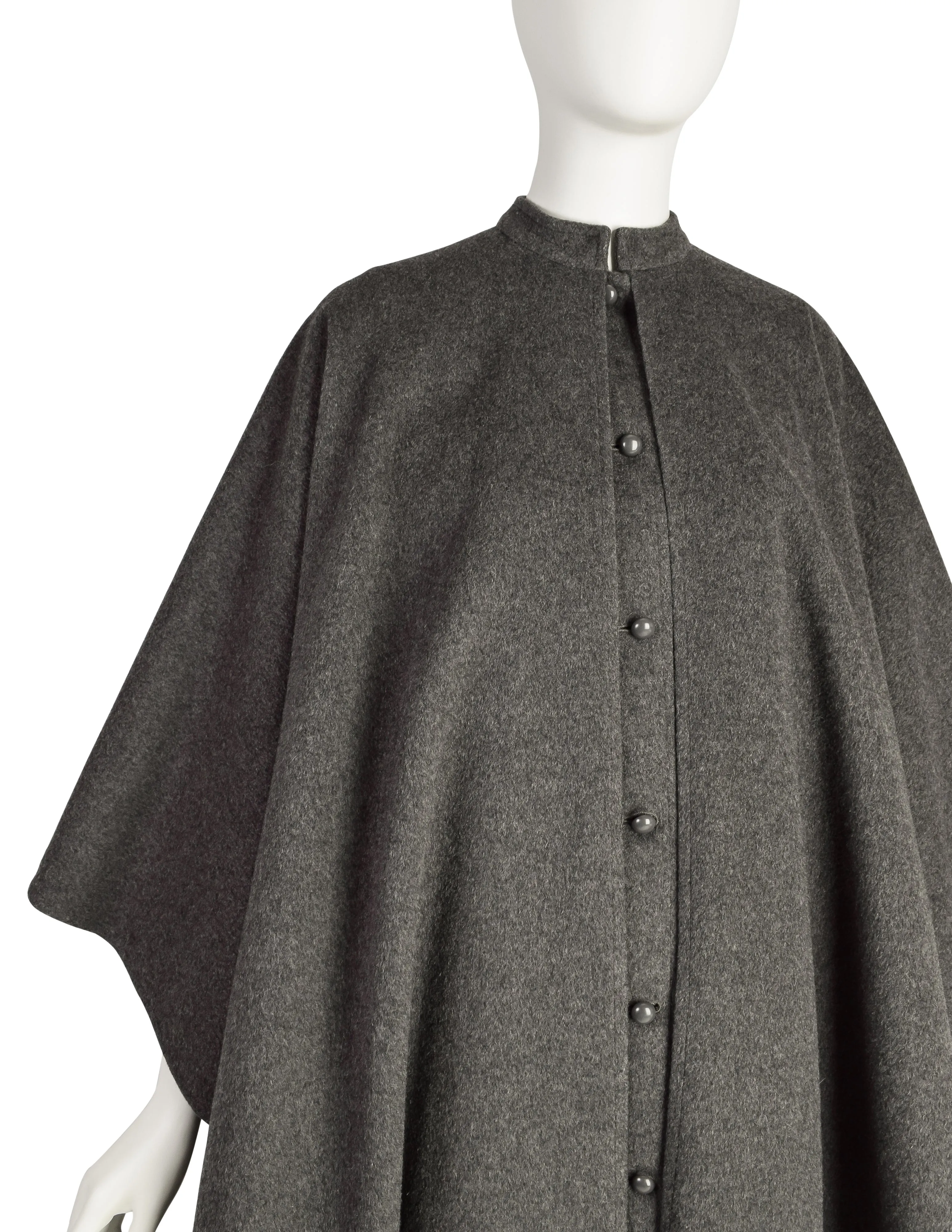 Yves Saint Laurent Vintage 1970s Grey Loden Wool Layered Inverness Cape Coat