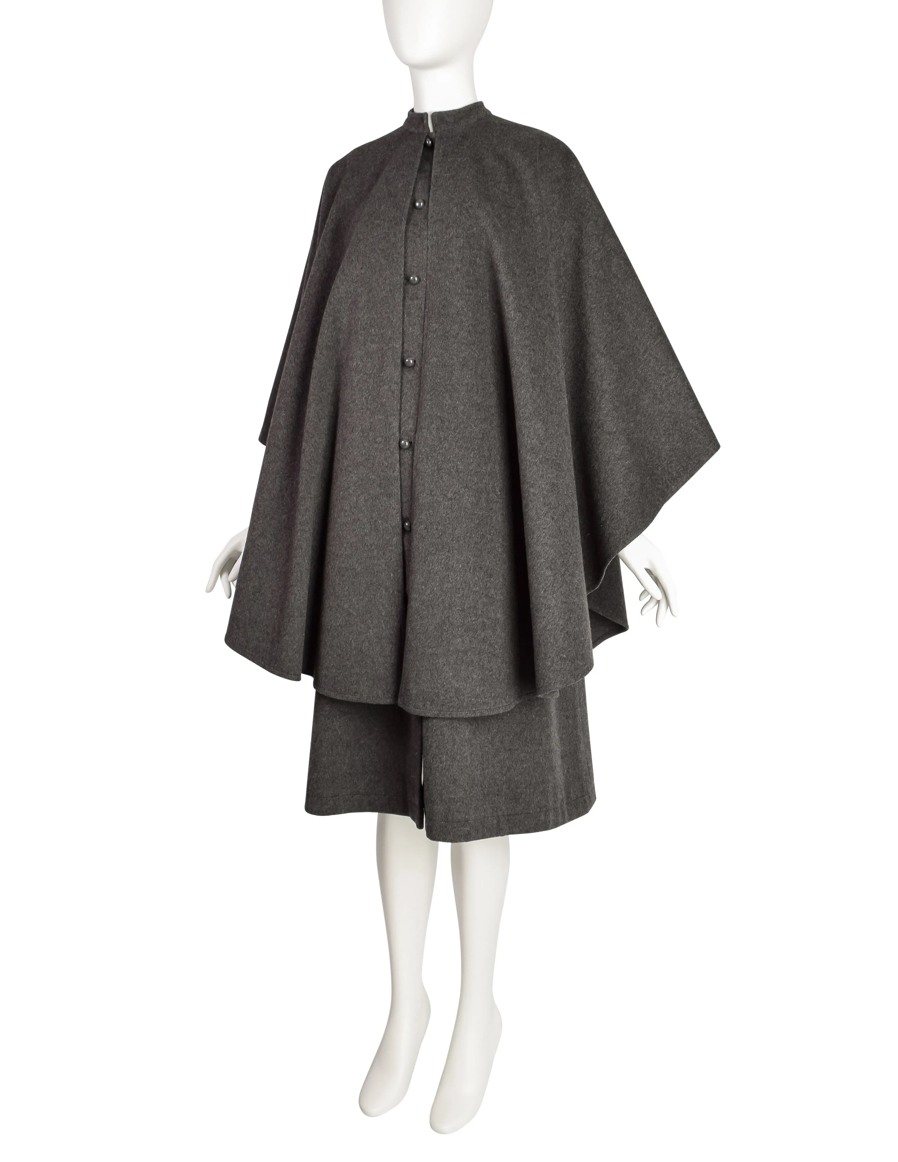 Yves Saint Laurent Vintage 1970s Grey Loden Wool Layered Inverness Cape Coat