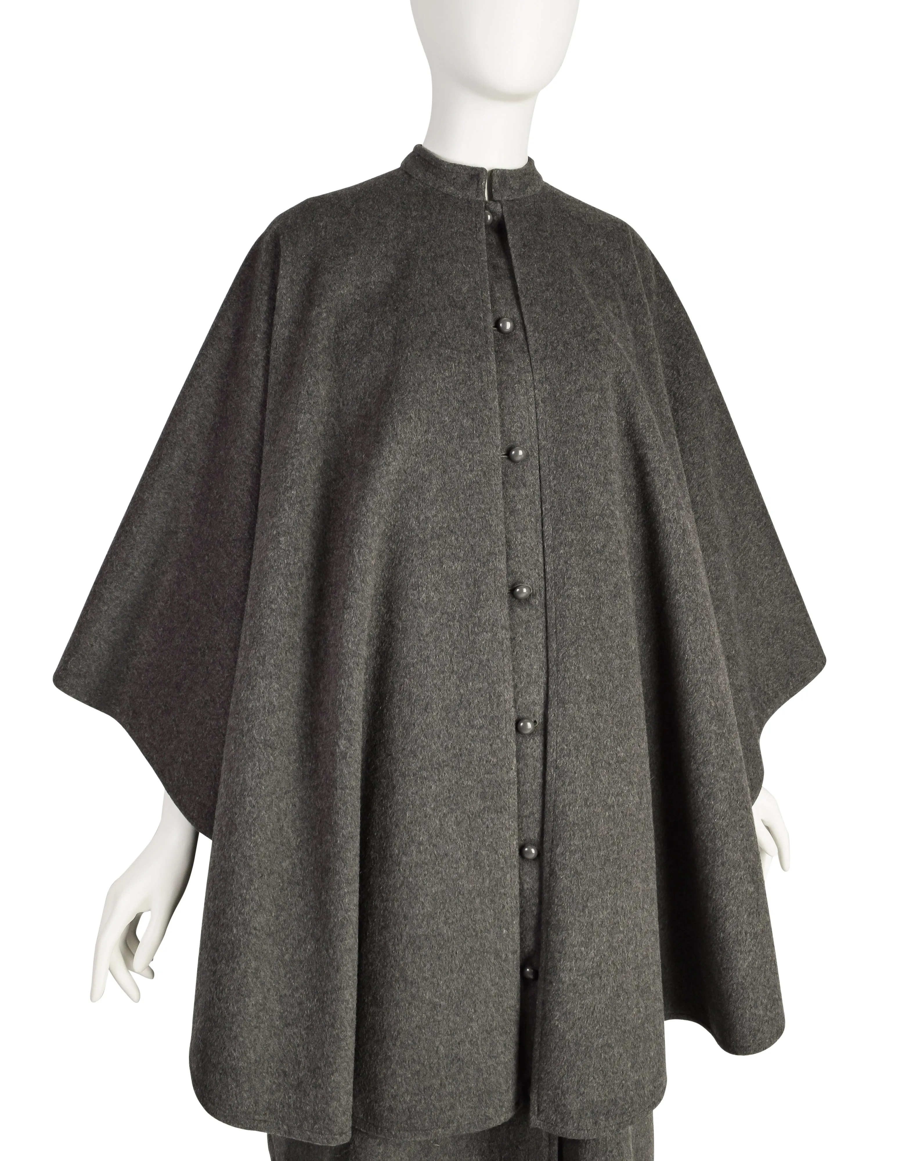 Yves Saint Laurent Vintage 1970s Grey Loden Wool Layered Inverness Cape Coat