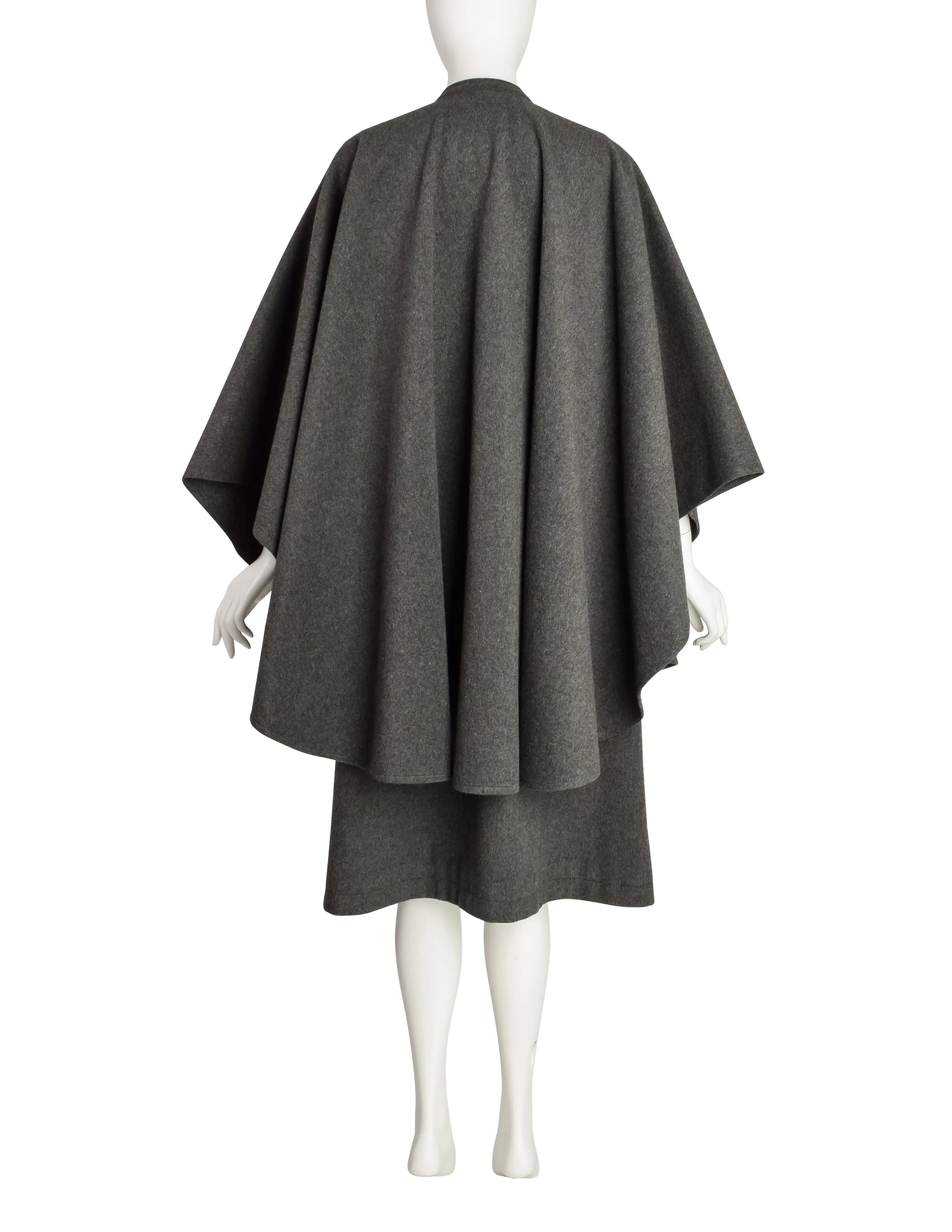 Yves Saint Laurent Vintage 1970s Grey Loden Wool Layered Inverness Cape Coat