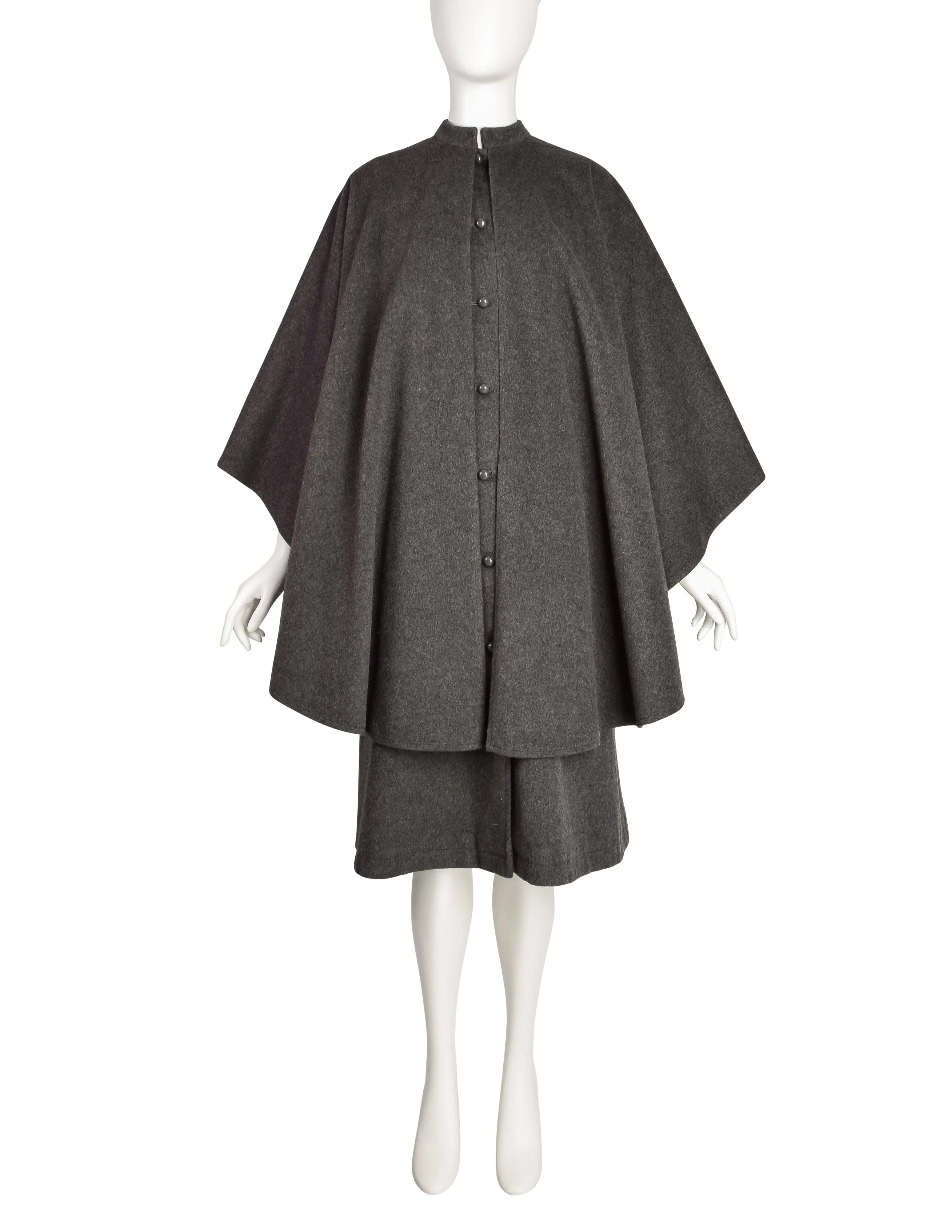 Yves Saint Laurent Vintage 1970s Grey Loden Wool Layered Inverness Cape Coat