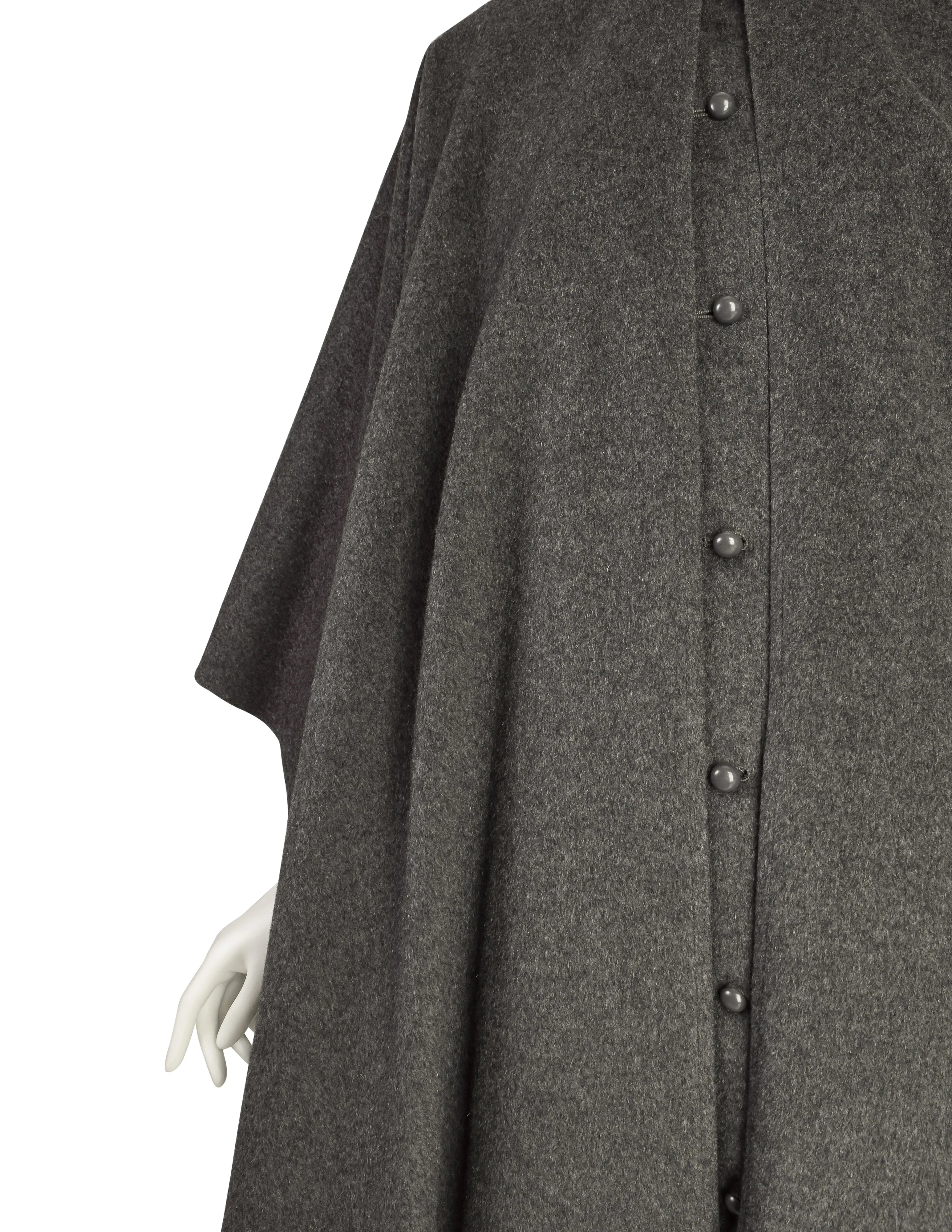 Yves Saint Laurent Vintage 1970s Grey Loden Wool Layered Inverness Cape Coat