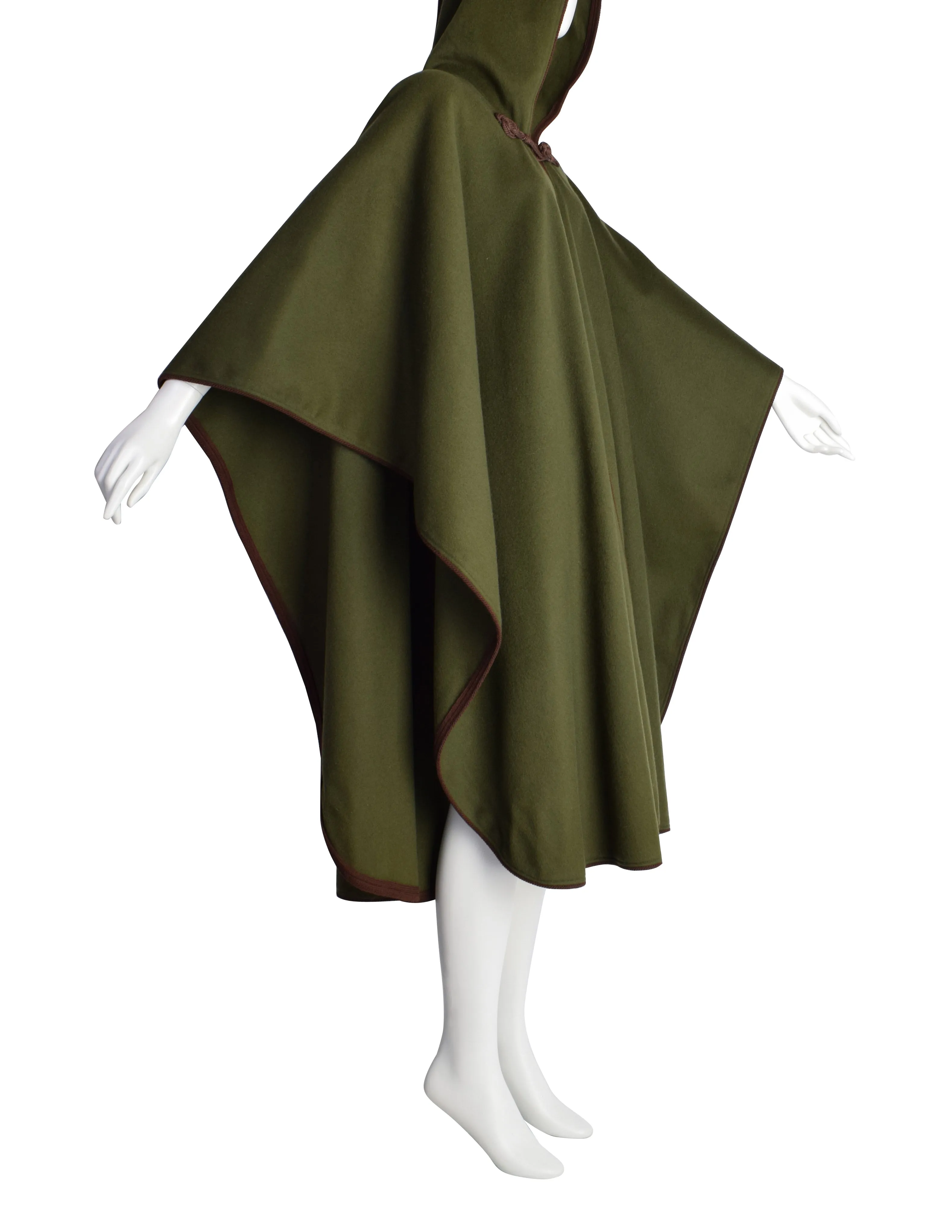 Yves Saint Laurent Vintage AW 1977 Green Brown Passementerie Tassel Hooded Cape