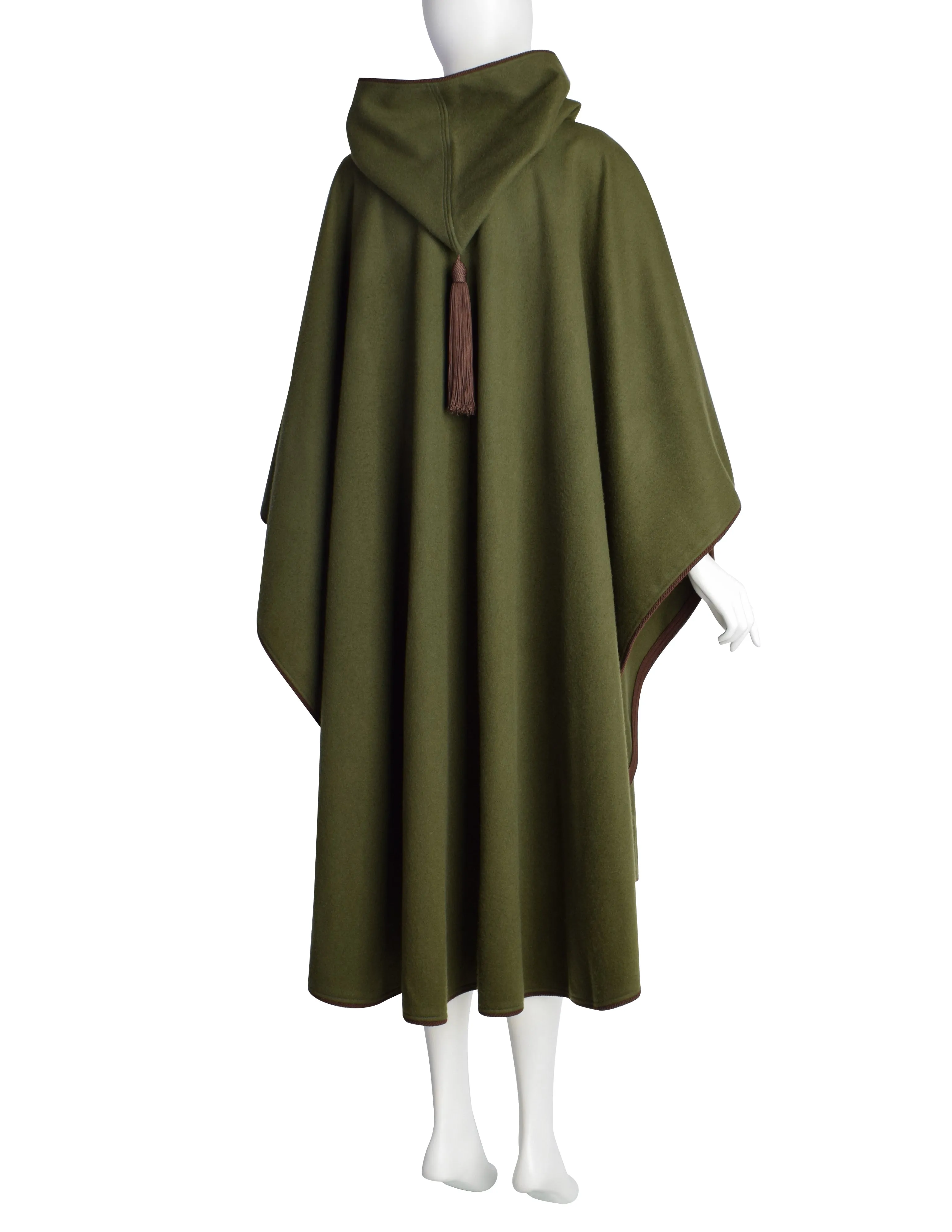 Yves Saint Laurent Vintage AW 1977 Green Brown Passementerie Tassel Hooded Cape