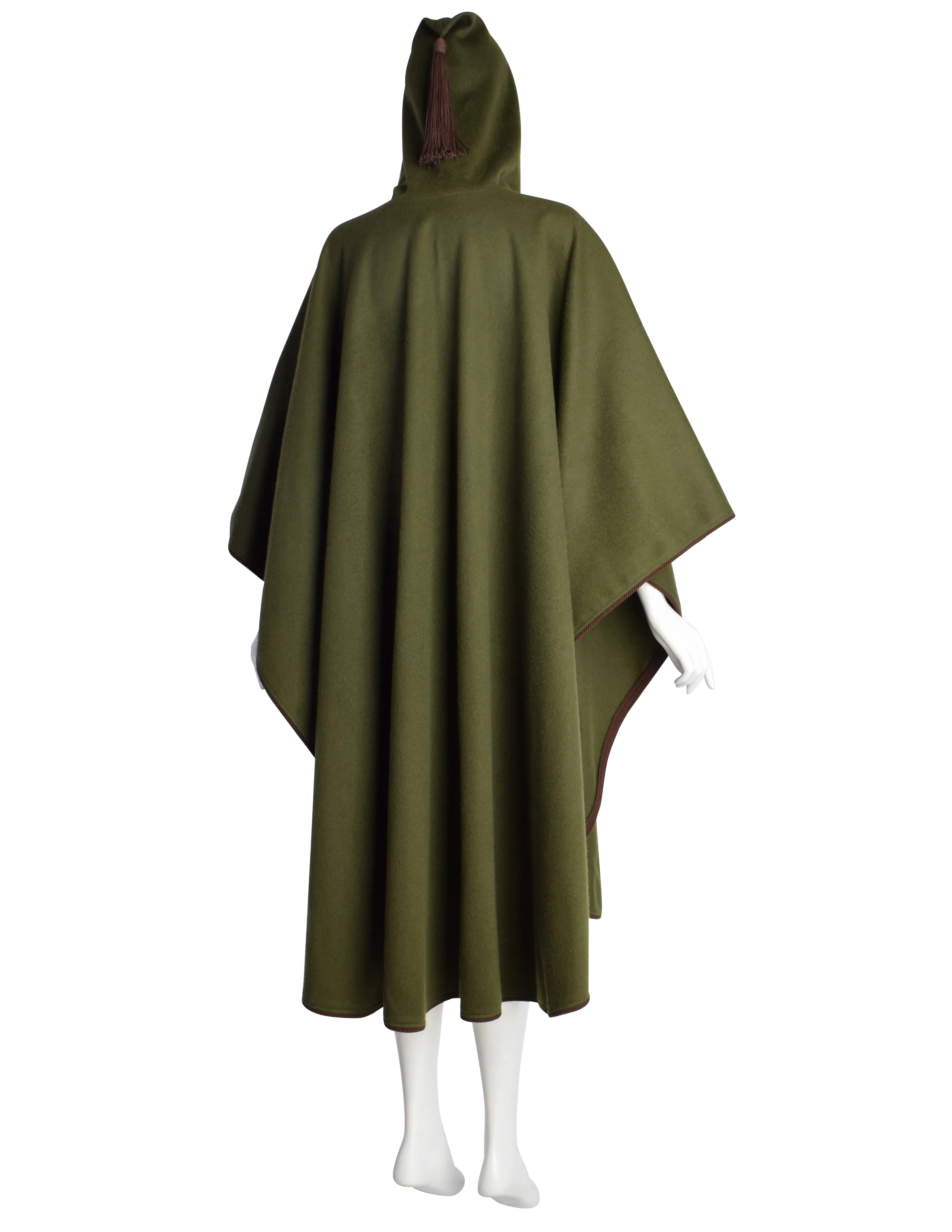 Yves Saint Laurent Vintage AW 1977 Green Brown Passementerie Tassel Hooded Cape