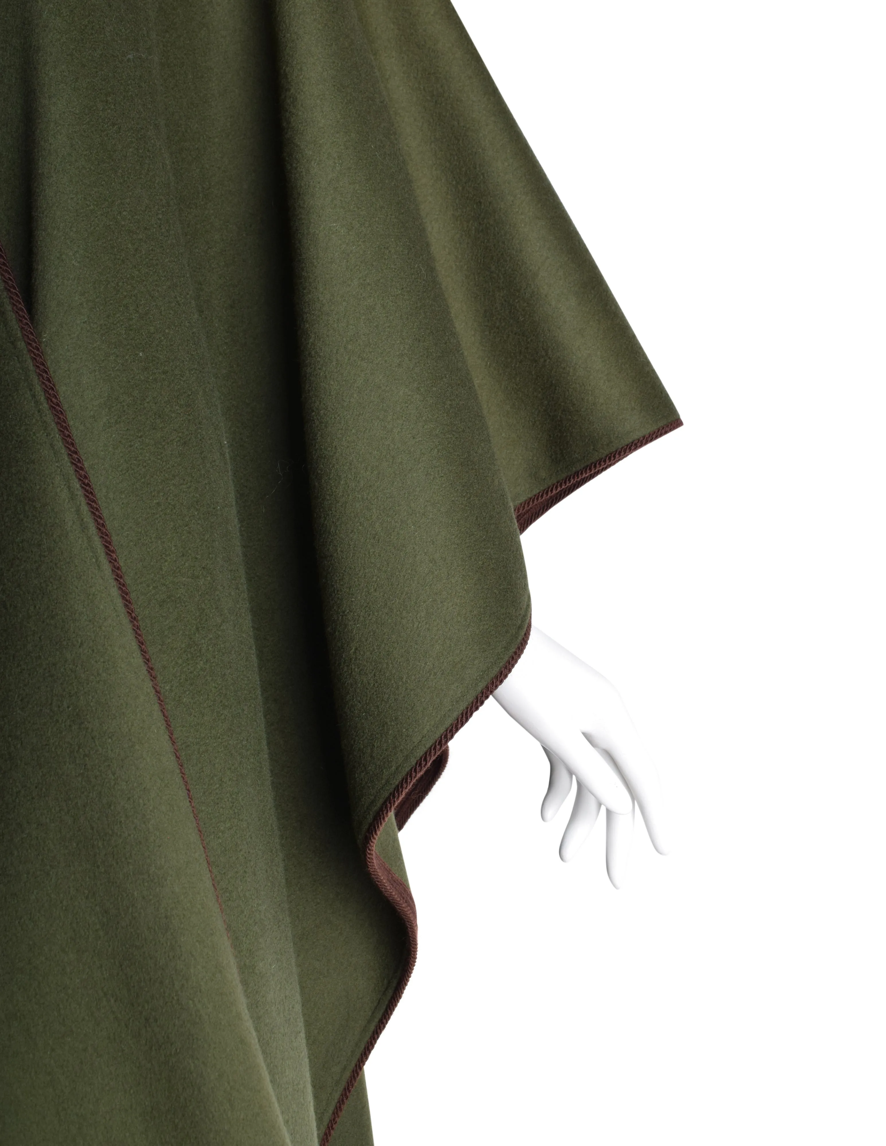 Yves Saint Laurent Vintage AW 1977 Green Brown Passementerie Tassel Hooded Cape